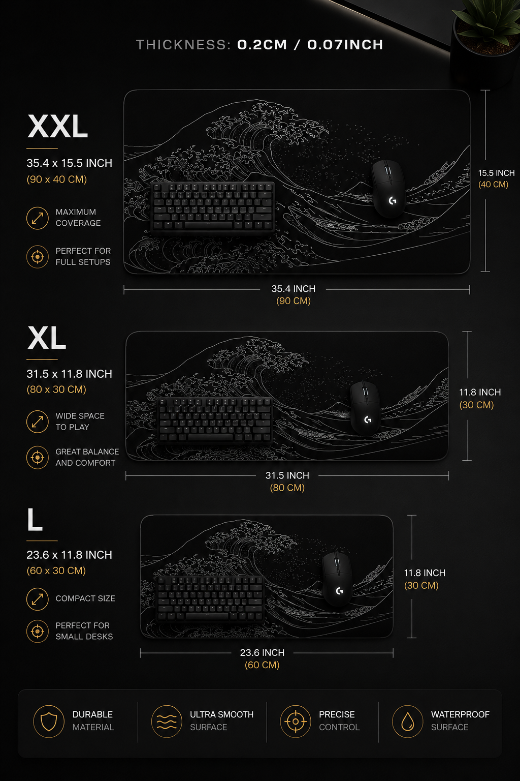 Mousepad Computer XL Mousepads Keyboard Pad Mouse Mat Japan Black Sea Wave Gamer Soft Office Carpet Table Mat Desktop Mouse Pad