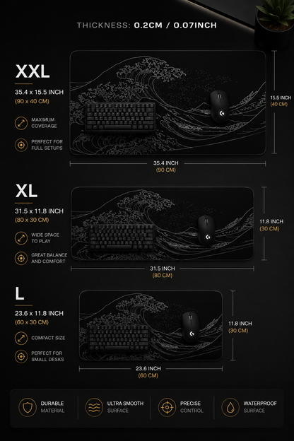 Mousepad Computer XL Mousepads Keyboard Pad Mouse Mat Japan Black Sea Wave Gamer Soft Office Carpet Table Mat Desktop Mouse Pad