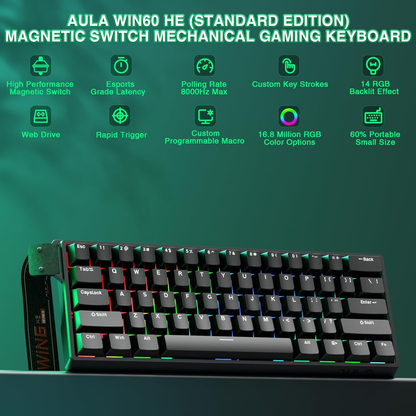 WIN60 HE 60% Mechanical Gaming Keyboard - Hot Swappable, RGB, Compact Design